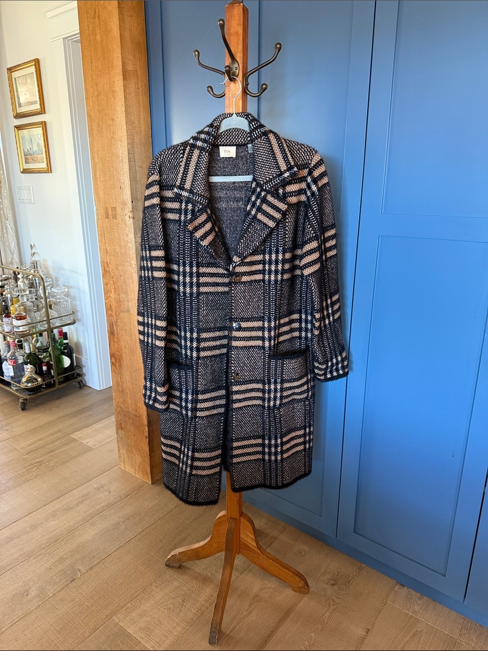 Tahari Black & Tan Plaid Wool-Blend Pea Coat